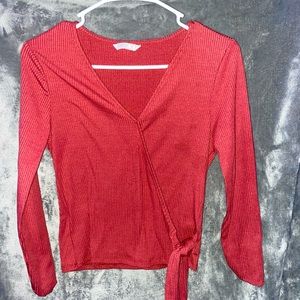 Burgundy cross crop knit top